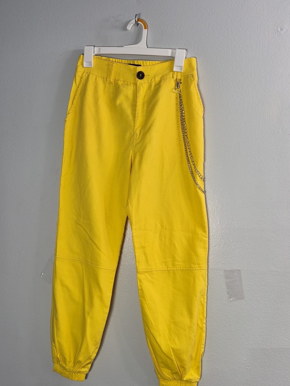 Men's Bright Yellow Jogger Pants with Chain Detail